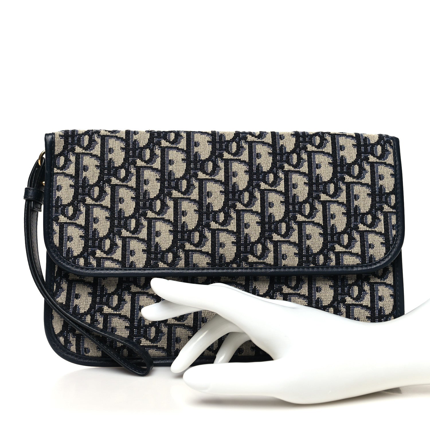 Christian Dior Oblique Flap Pouch Clutch Blue 2 of 10