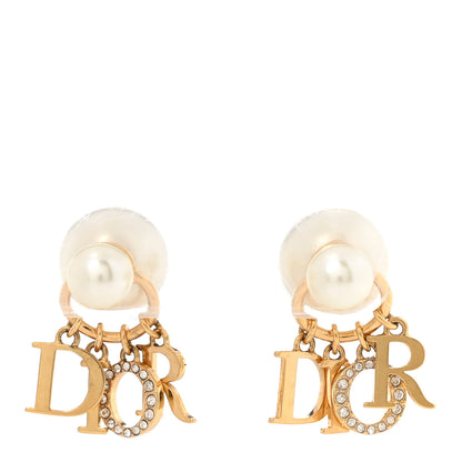 Christian Dior Pearl Crystal Tribal Logo Charms Earrings Gold 1 of 4