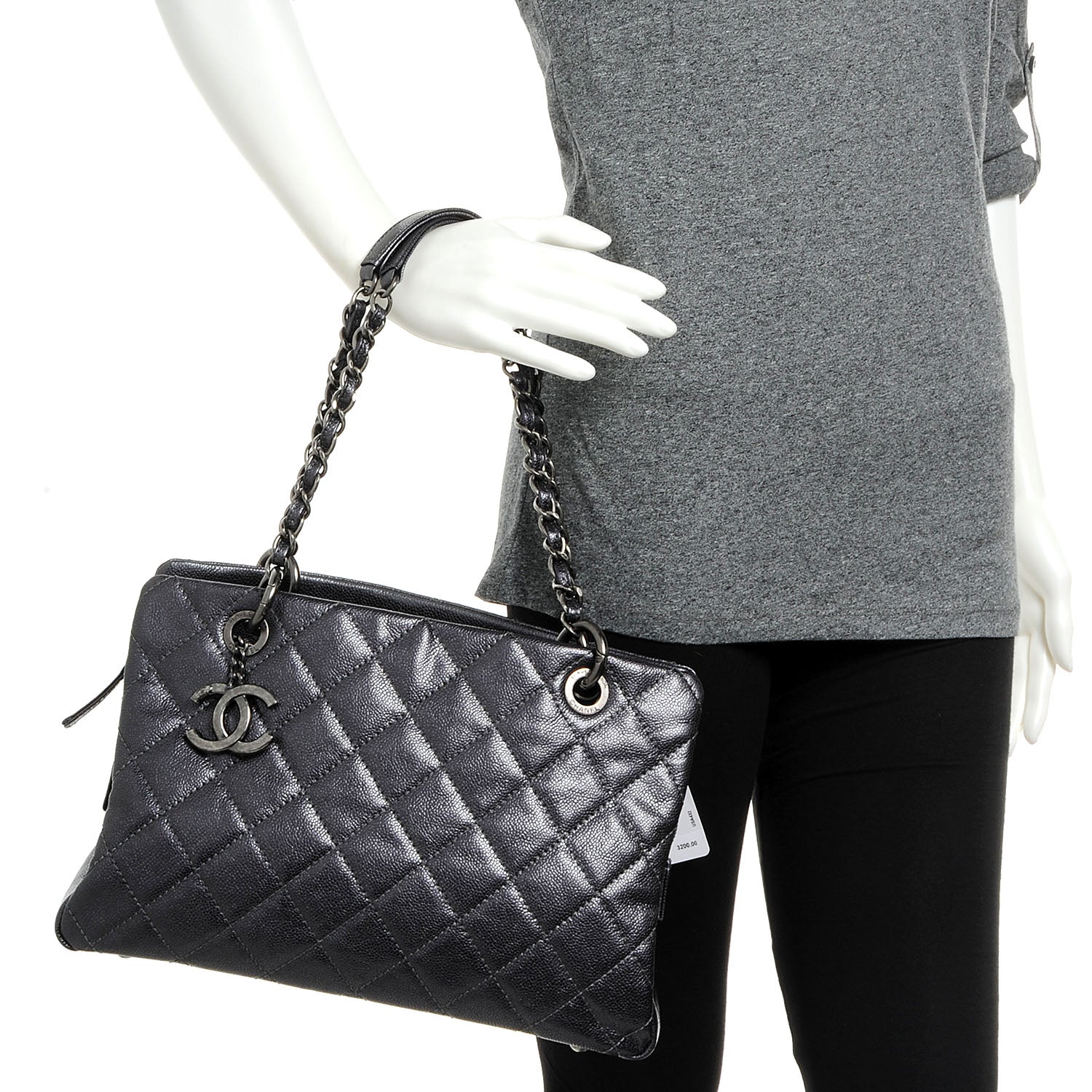 Chanel Caviar Timeless CC Large Zip Shopping Tote Dark Silver 2 of 8