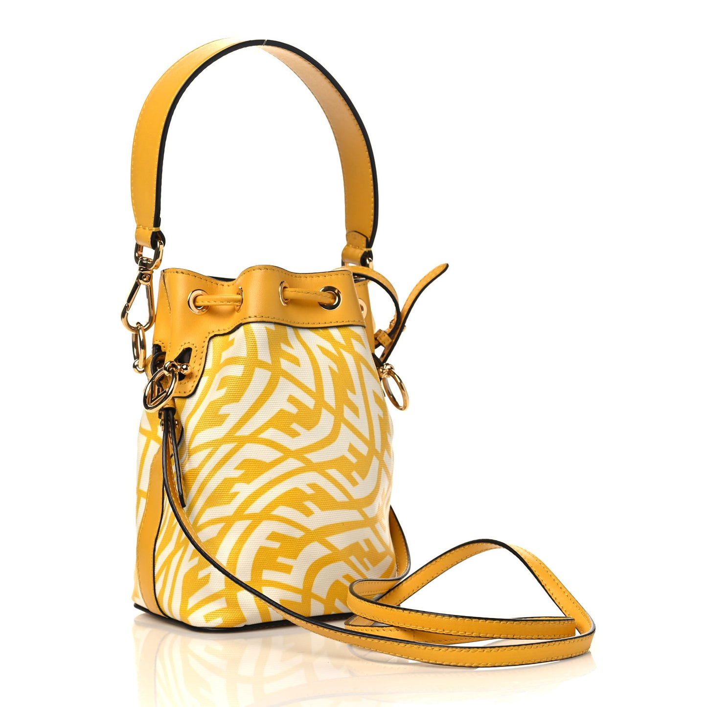 X SARAH COLEMAN Glazed Canvas Vitello King F is Fendi FF Vertigo Mini Mon Tresor Bucket Bag Mimosa White
