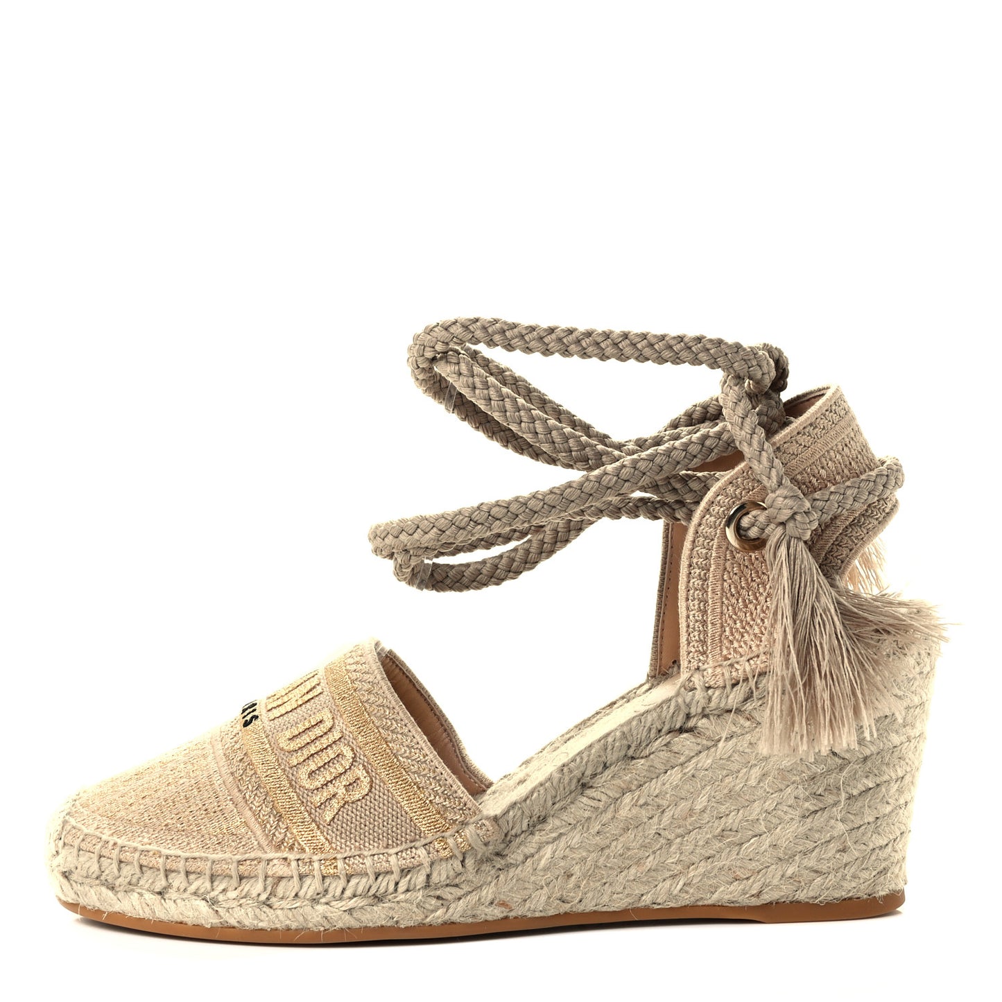 Canvas Embroidered Granville Ankle Tie Espadrille Wedges 40 Cream