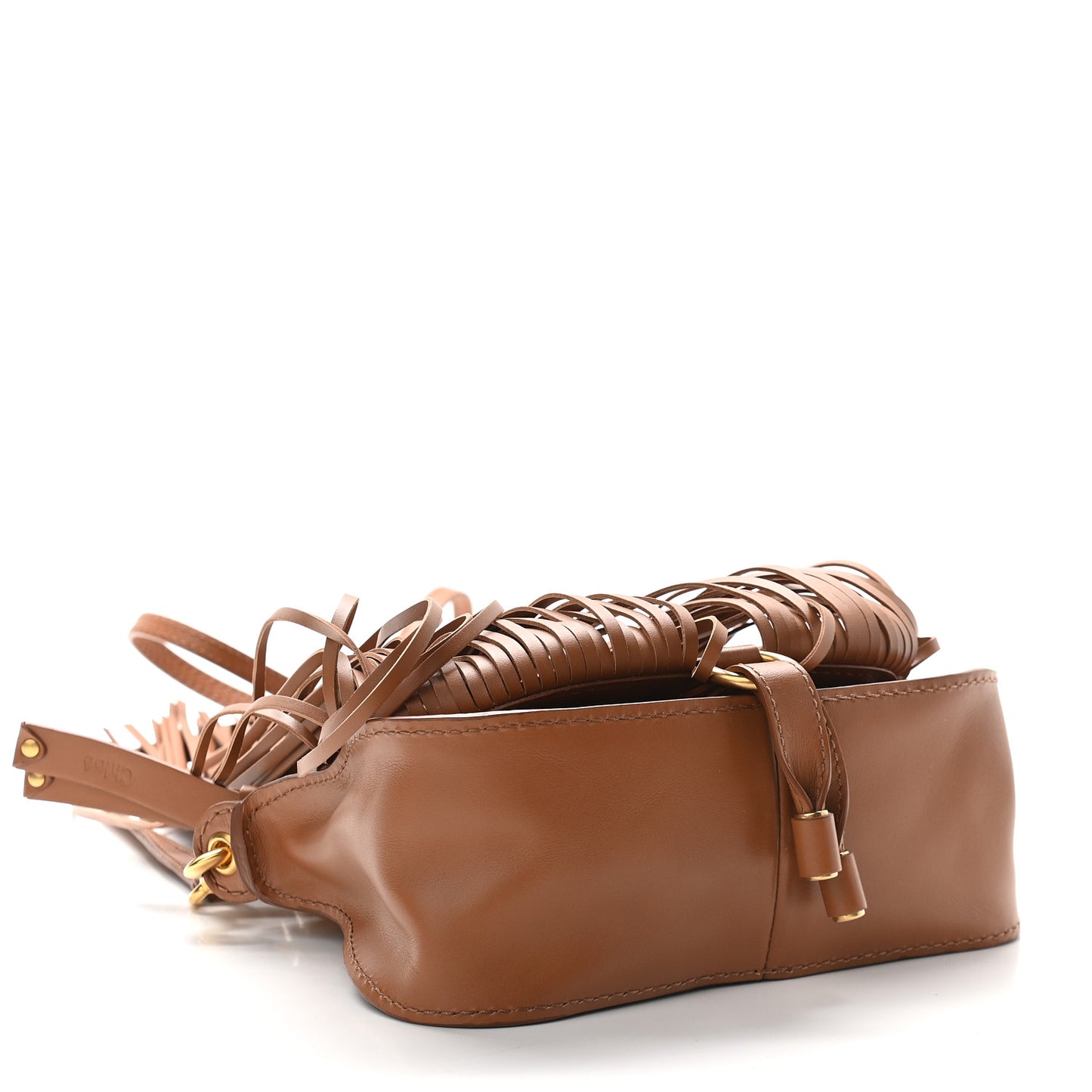 Shiny Small Grain Calfskin Mini Marcie Multi Fringe Satchel Tan