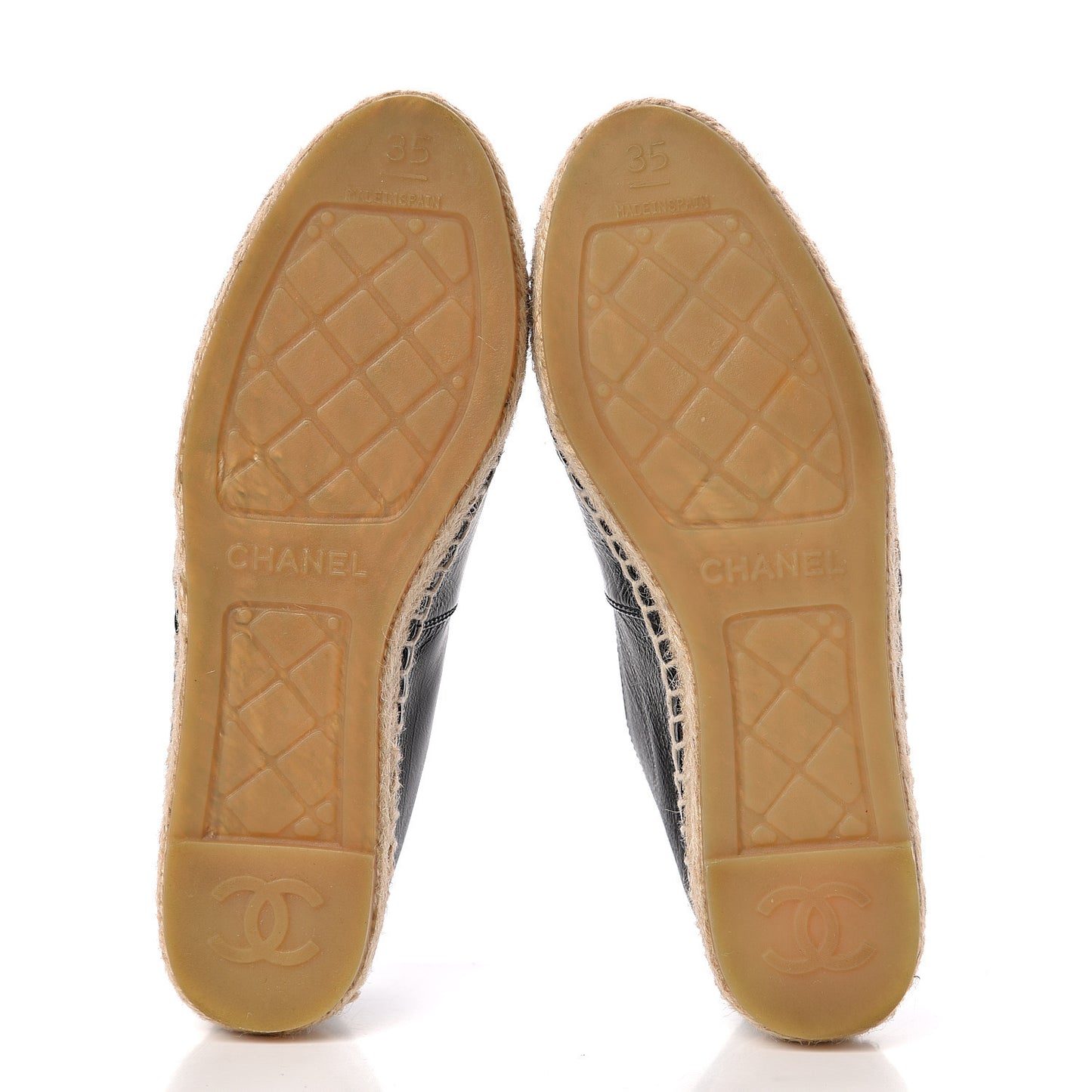 Patent Calfskin Metallic Goatskin CC Espadrilles 35 Black Silver