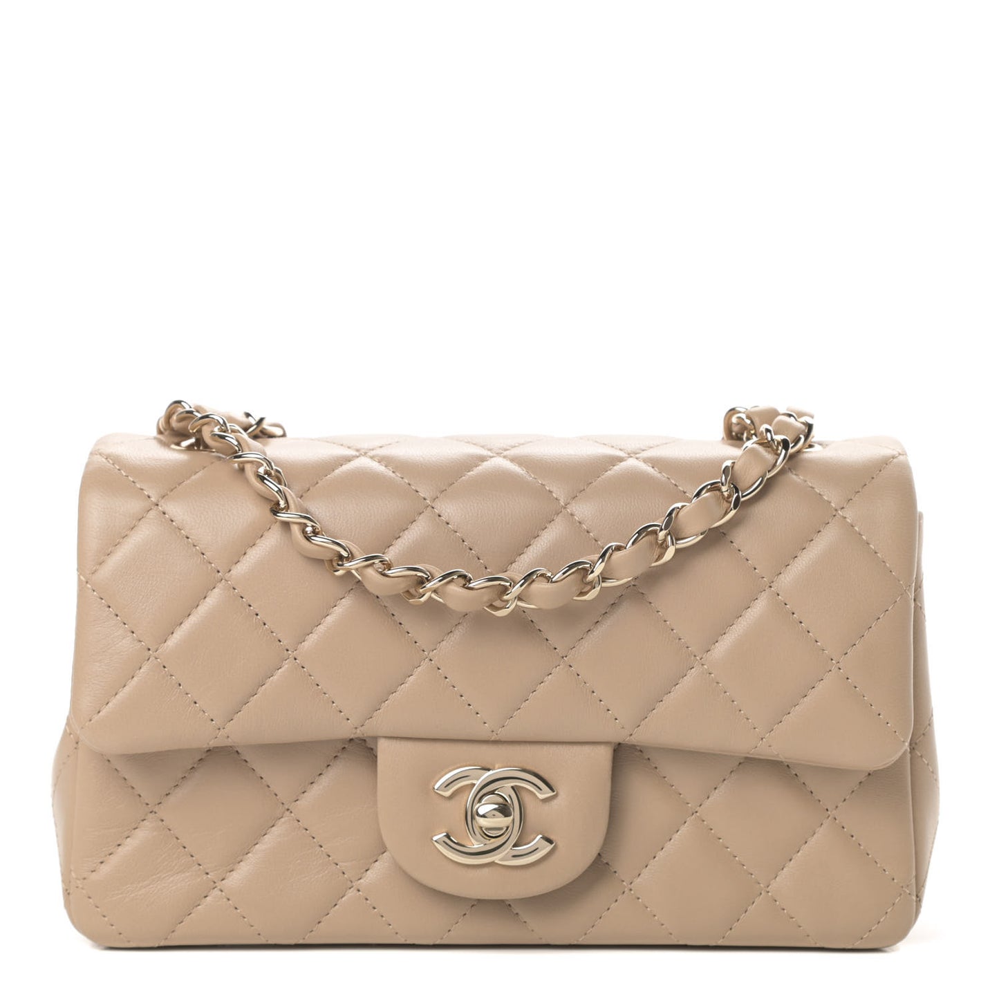 Lambskin Quilted Mini Rectangular Flap Dark Beige