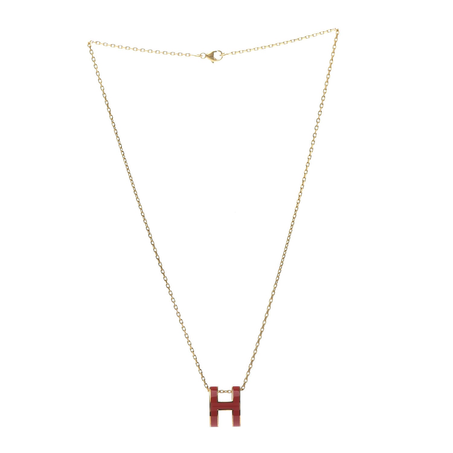 Hermes Lacquered Gold Pop H Pendant Necklace Rouge Corail 4 of 7