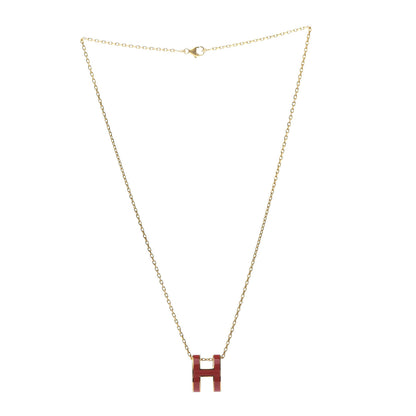 Hermes Lacquered Gold Pop H Pendant Necklace Rouge Corail 4 of 7