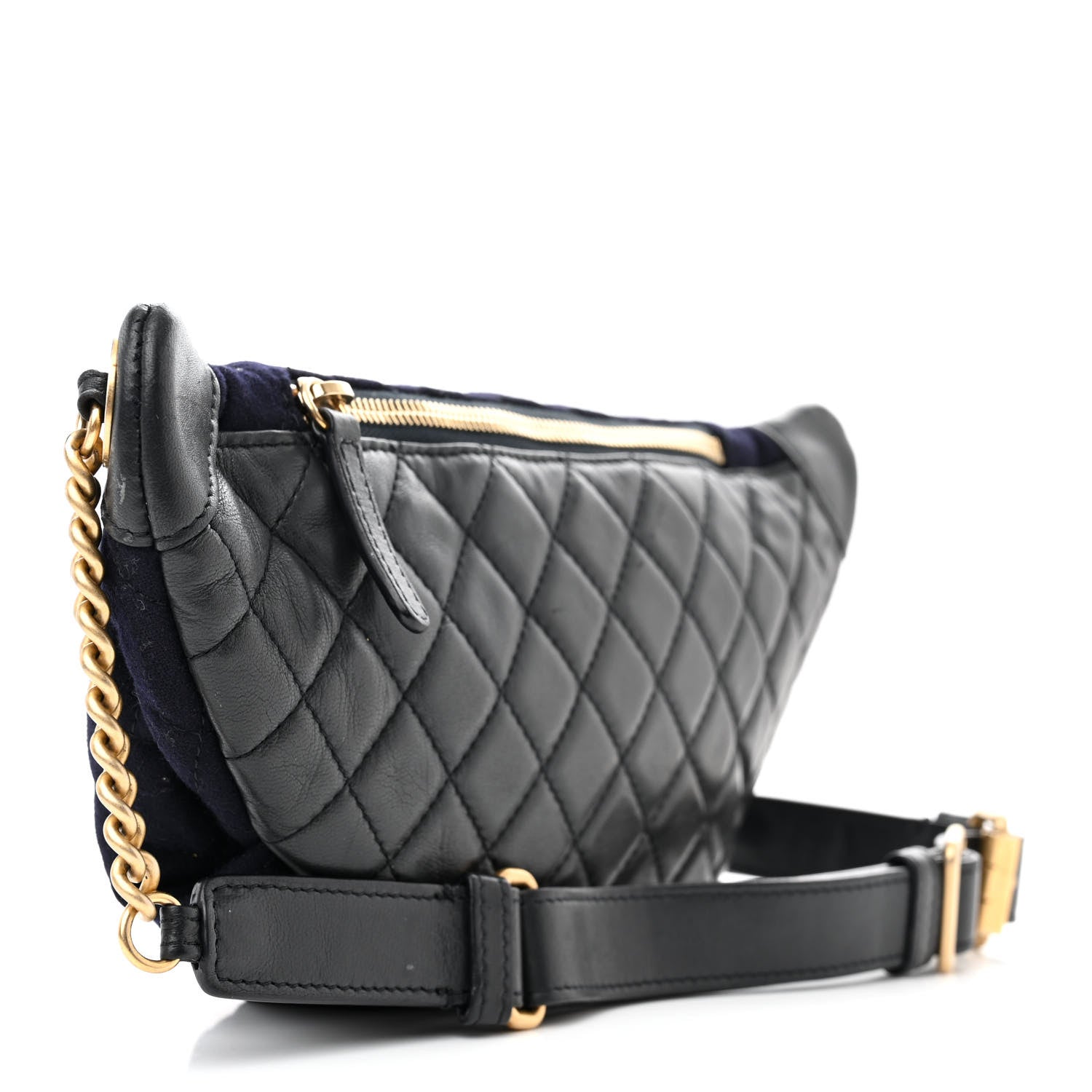 Chanel Wool Lambskin Quilted Paris Hamburg Charms Waist Bag Dark Navy 3 of 10