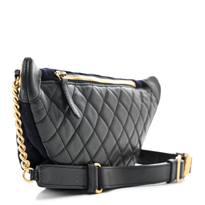 Chanel Wool Lambskin Quilted Paris Hamburg Charms Waist Bag Dark Navy 3 of 10