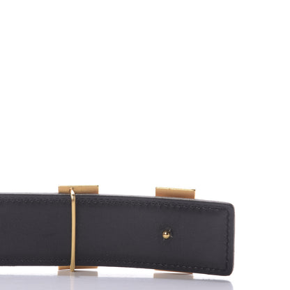 Hermes Box Togo Strie 32mm H Belt 85 Black Gold 6 of 12