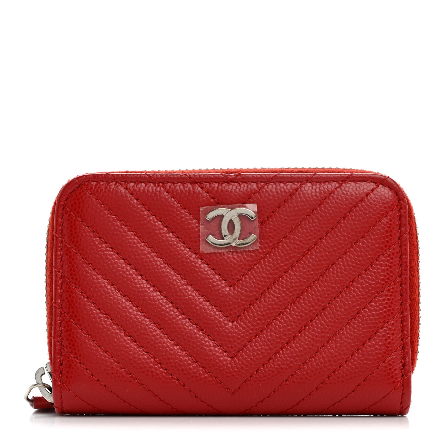 Chanel Caviar Chevron Quilted Zip Around Coin Purse Red 1 of 8