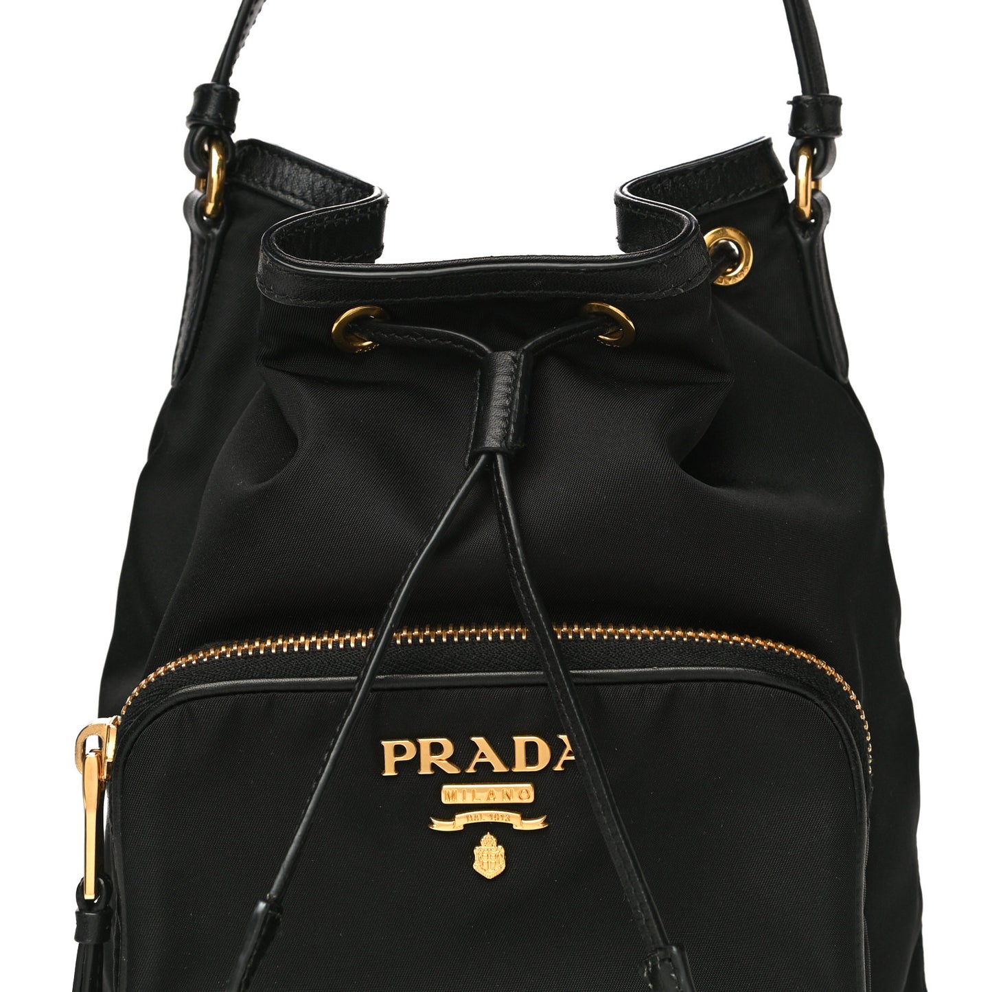 Saffiano Tessuto Nylon Mini Bucket Crossbody Bag Black