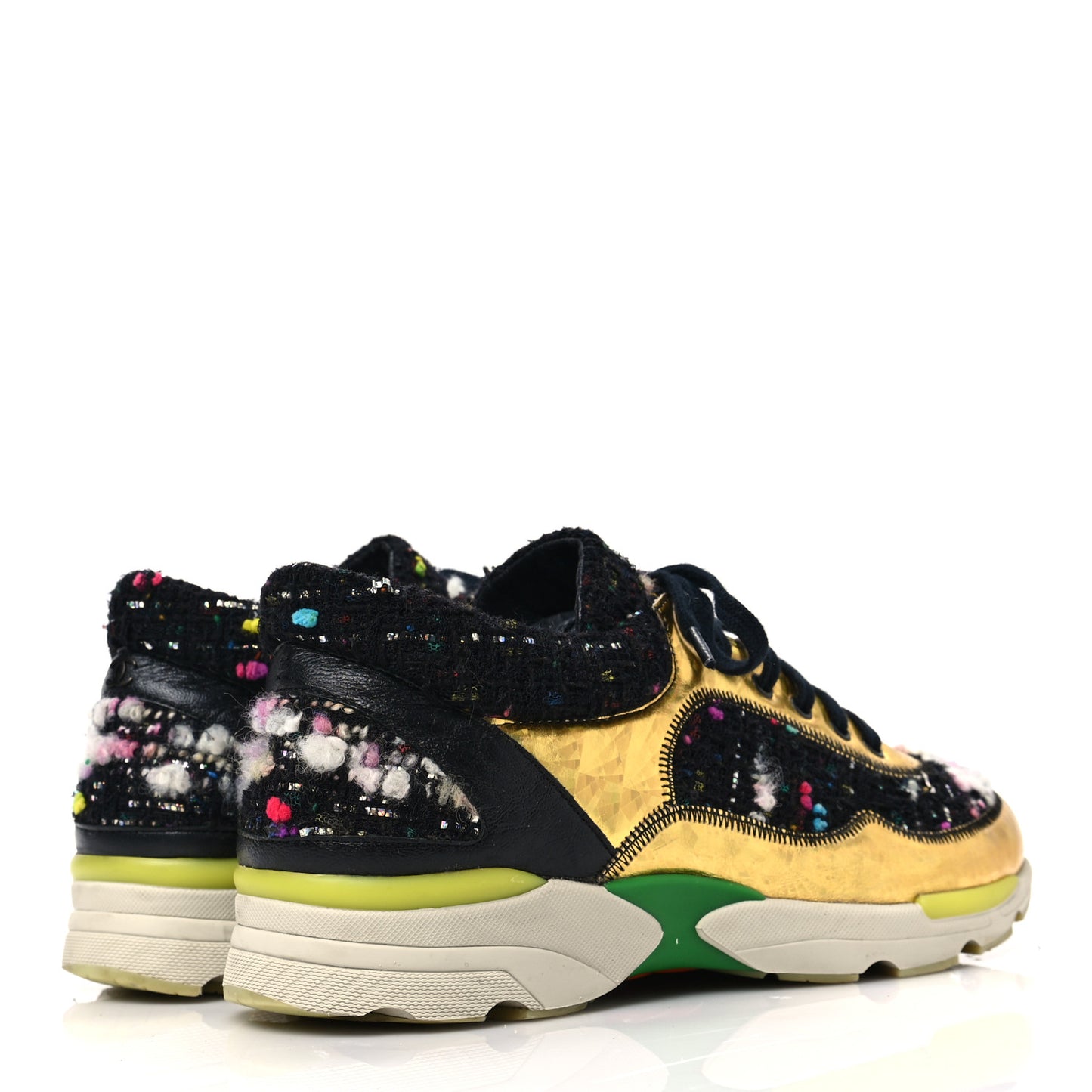 Tweed Lambskin Runway Sneakers 36 Black Multicolor
