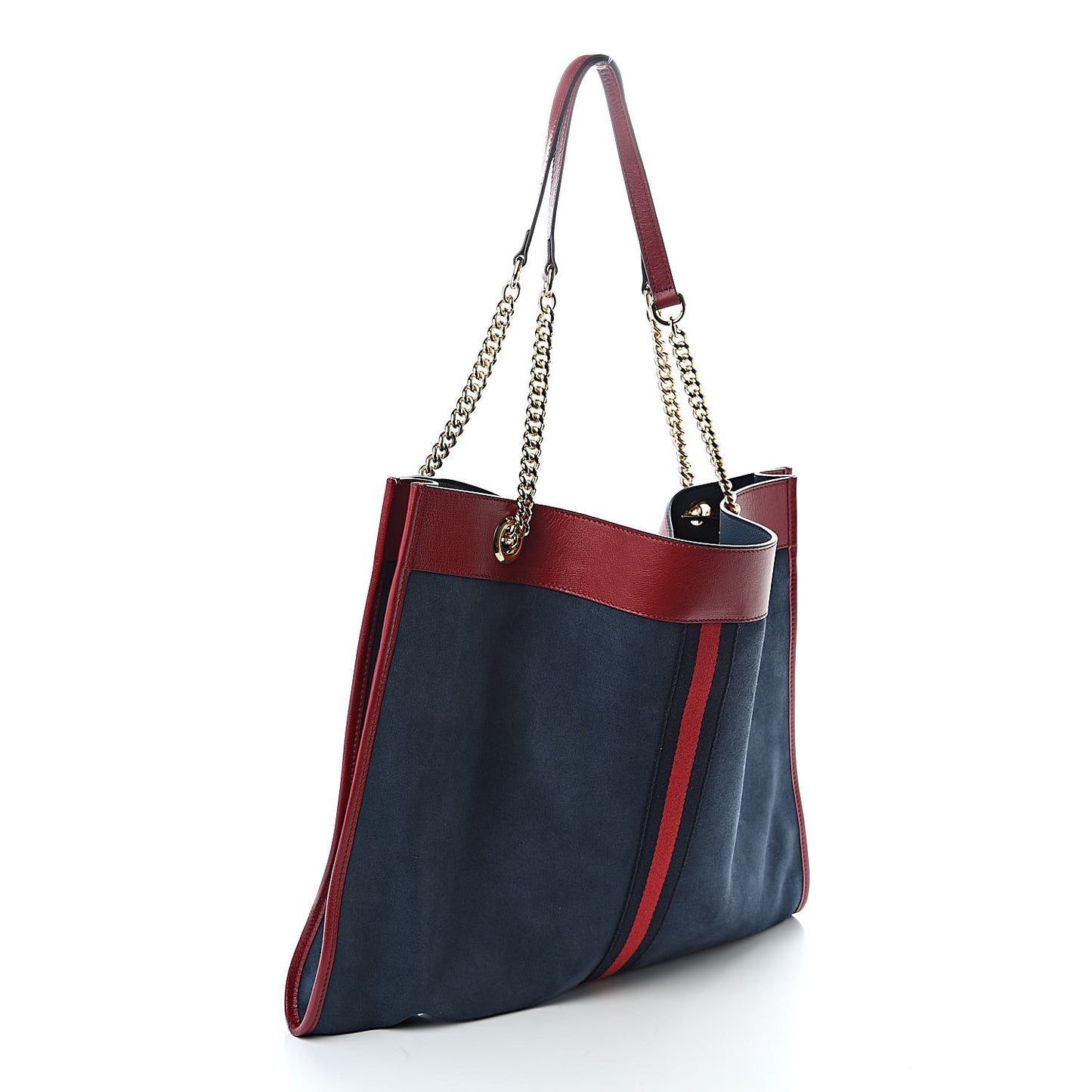 X MLB Suede Calfskin NY Yankees Large Rajah Chain Tote New Blue Romantic Cherry