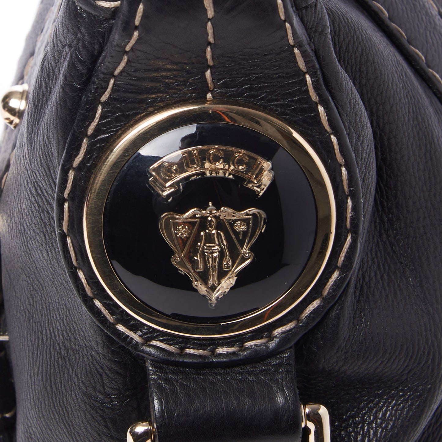 Calfskin Crest Boule Hobo Black