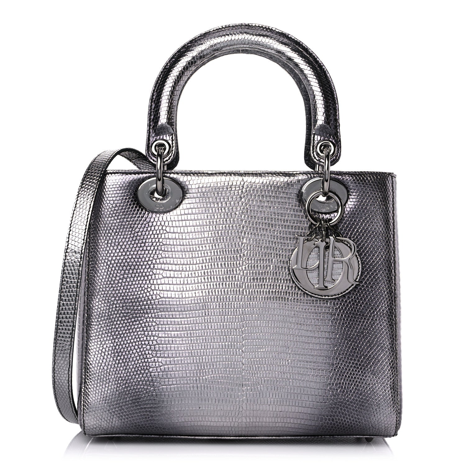 Christian Dior Metallic Lizard Medium Lady Dior Silver 1 of 12