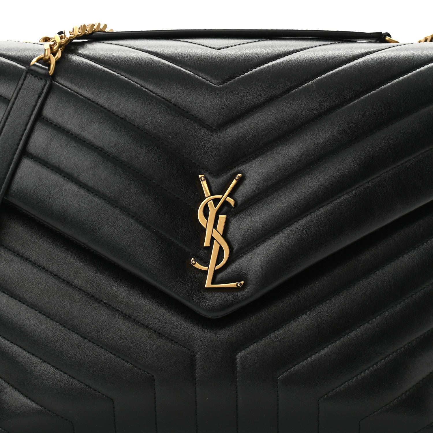 Saint Laurent Calfskin Y Quilted Monogram Large Loulou Chain Satchel Black 7 of 9