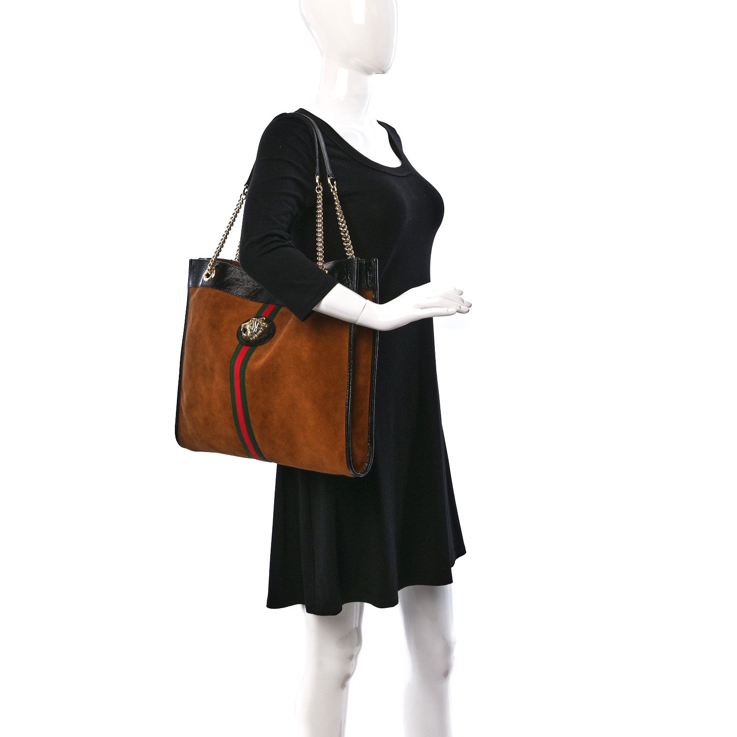 Gucci Suede Patent Large Rajah Chain Tote Nocciola Black 2 of 11
