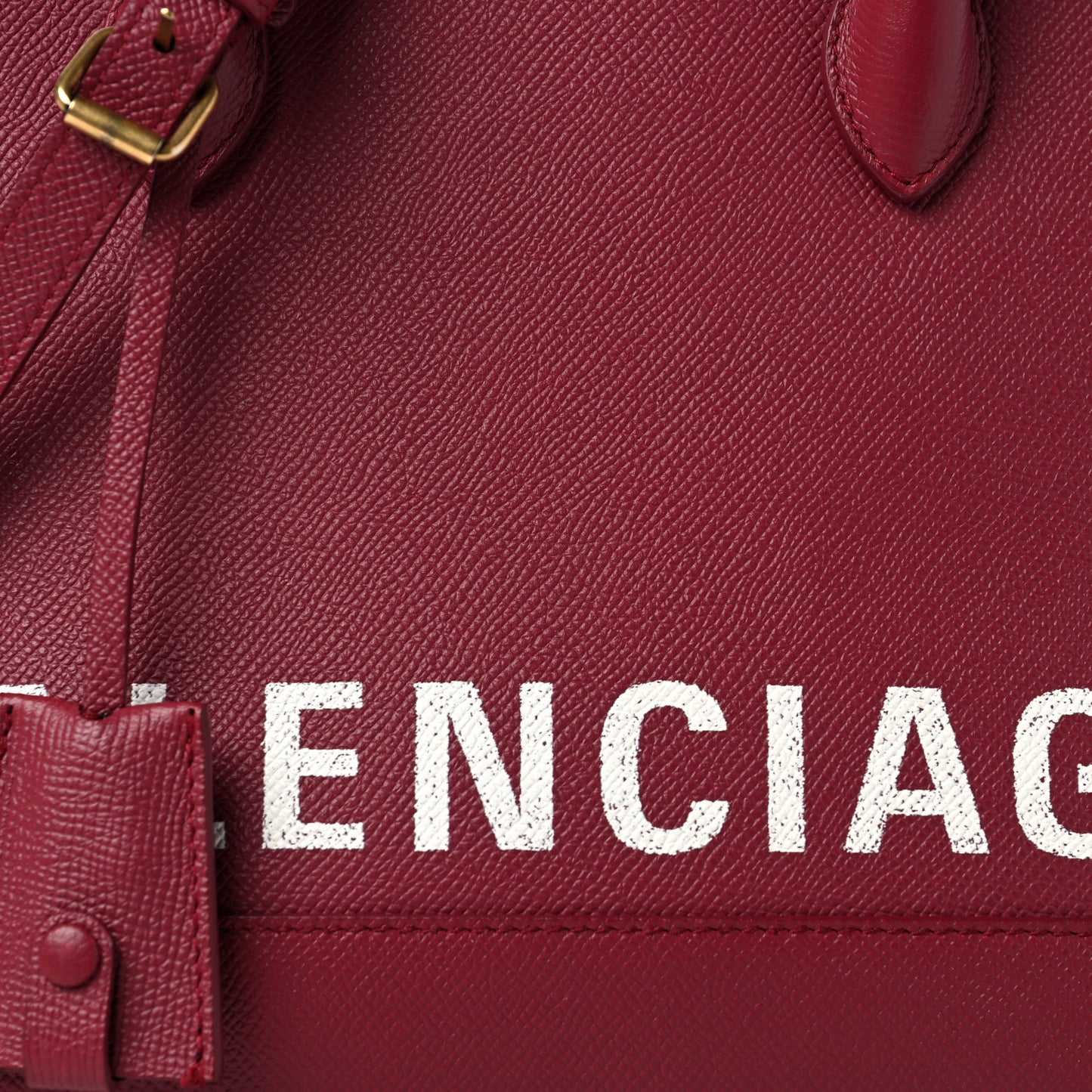 Signature Grained Calfskin Logo S Ville Top Handle Bag Rouge Grenat White