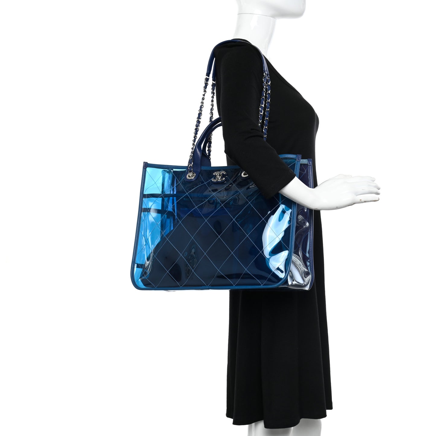 PVC Lambskin Stitched Medium Coco Splash Shopping Bag Blue