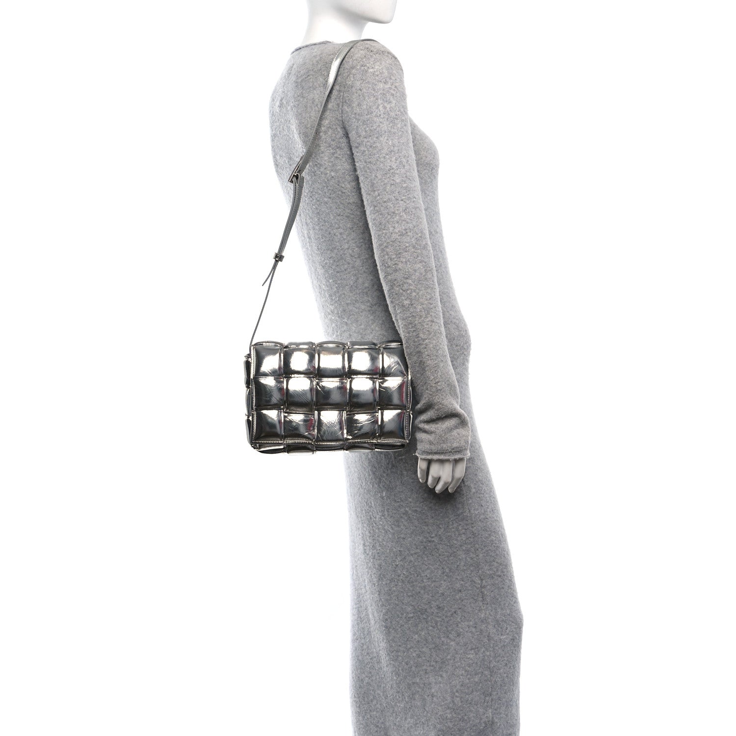 Bottega Veneta Metallic Lambskin Padded Cassette Crossbody Bag Silver 2 of 9