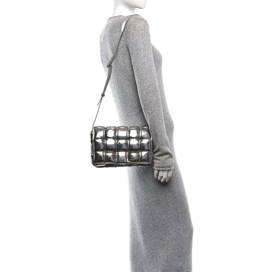 Metallic Lambskin Padded Cassette Crossbody Bag Silver