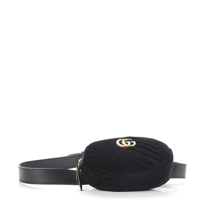 Gucci Velvet Matelasse GG Marmont Belt Bag 85 34 Black 4 of 8