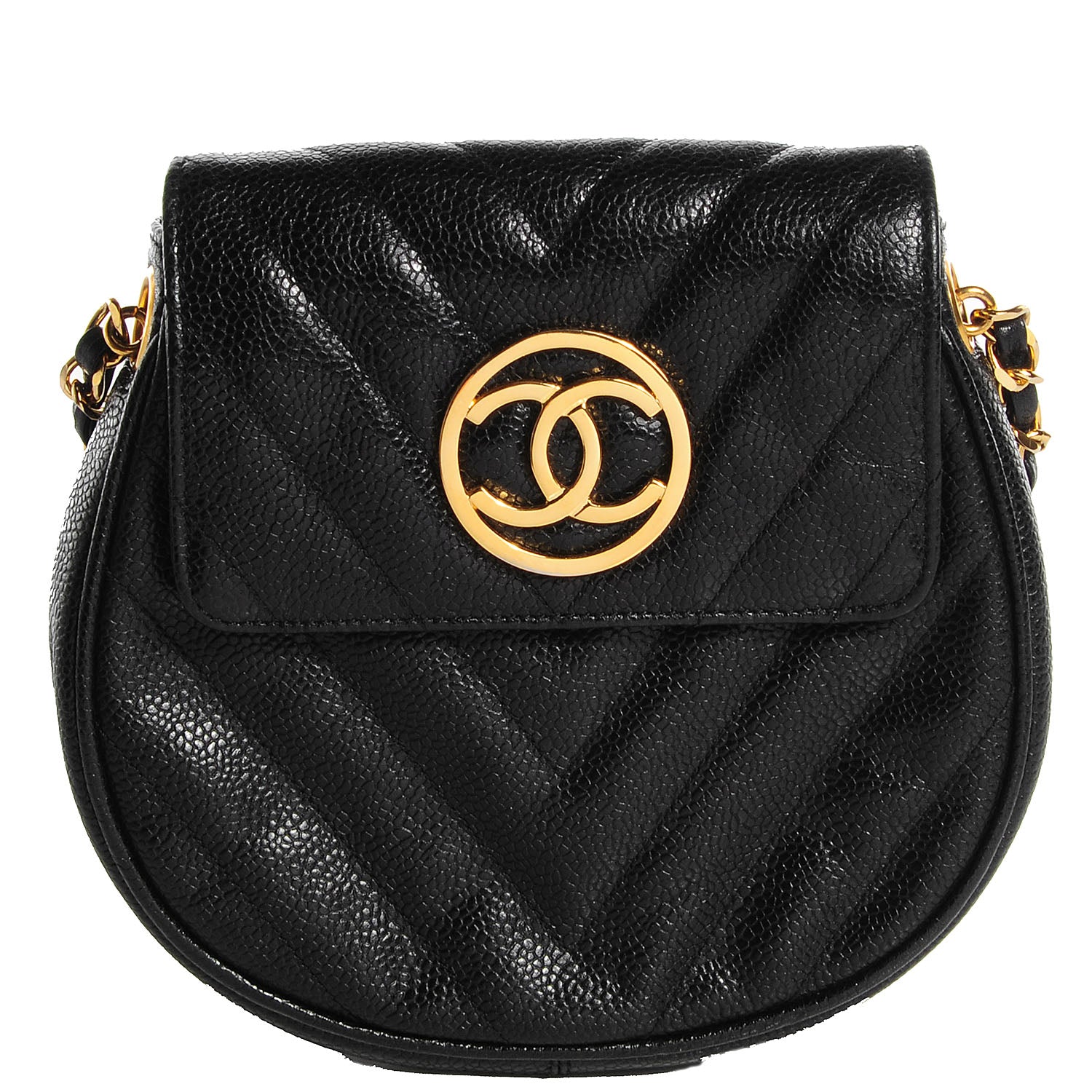 Chanel Caviar Chevron CC Shoulder Bag Black 1 of 8