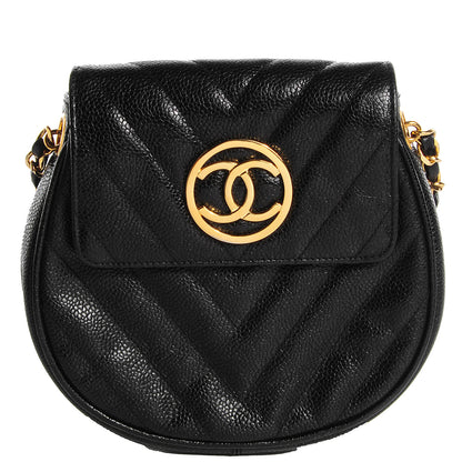 Chanel Caviar Chevron CC Shoulder Bag Black 1 of 8