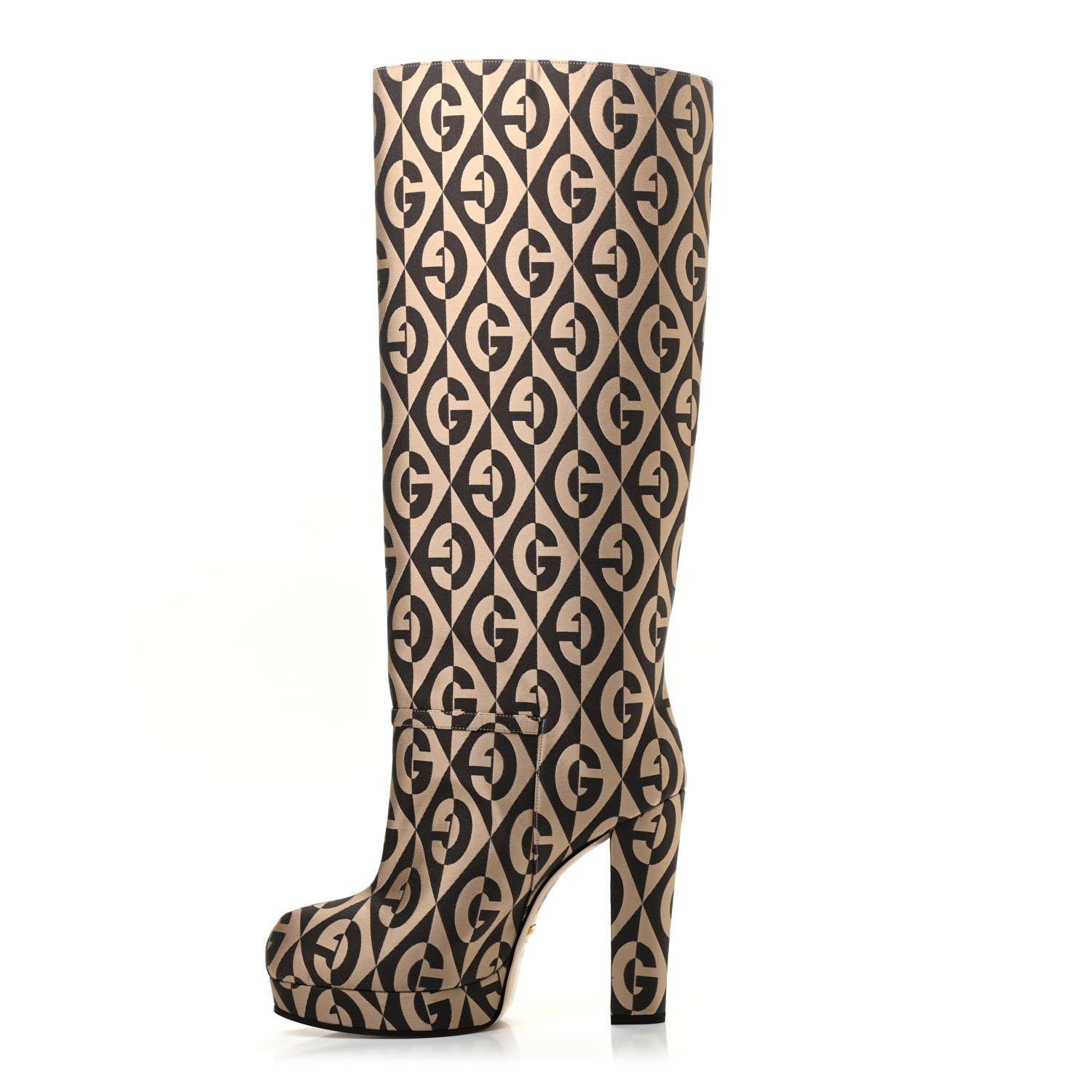 Gucci Fabric G Rhombus Print Platform Boots 38.5 Beige Cocoa 1 of 7