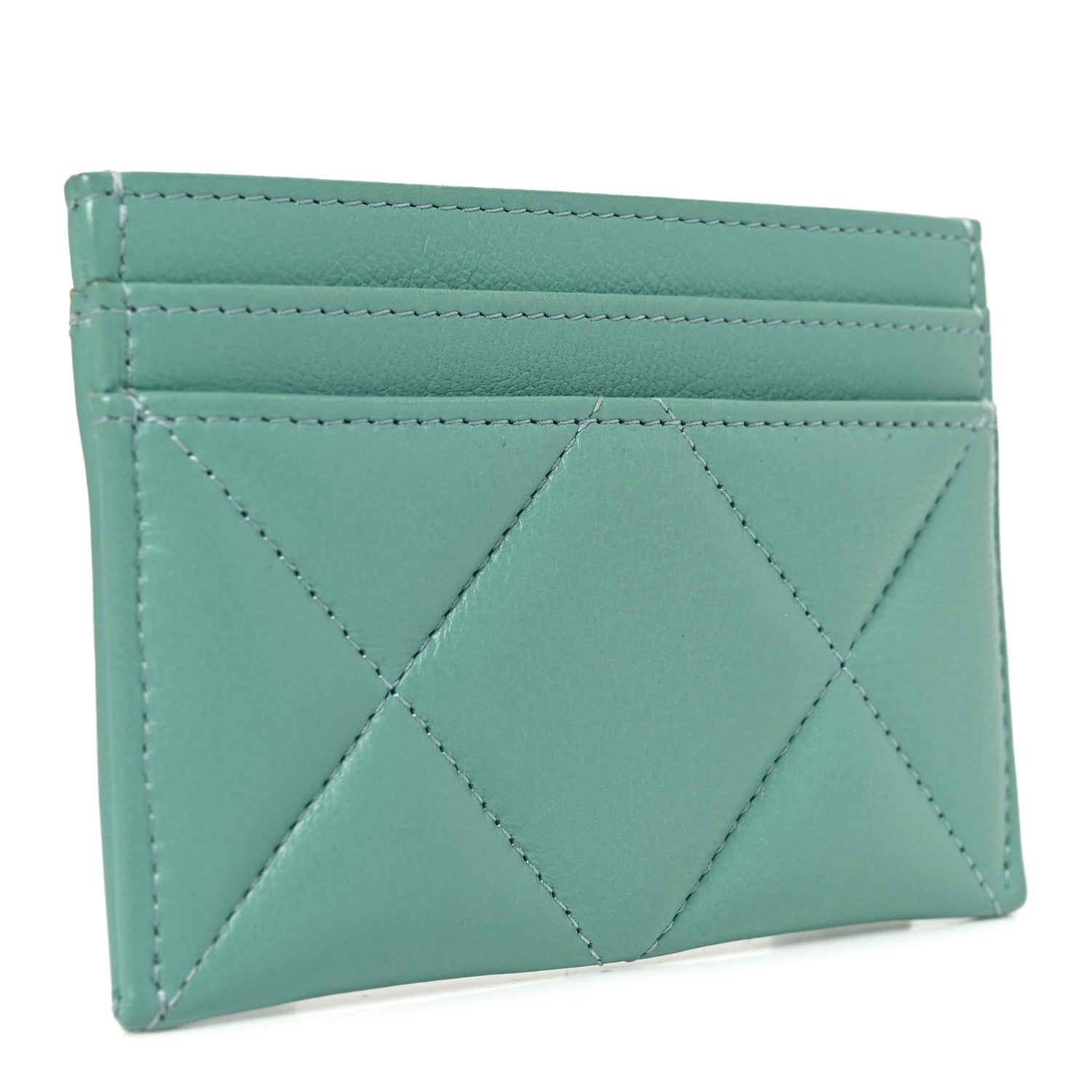 Chanel Lambskin Quilted Chanel 19 Card Holder Green 3 of 9