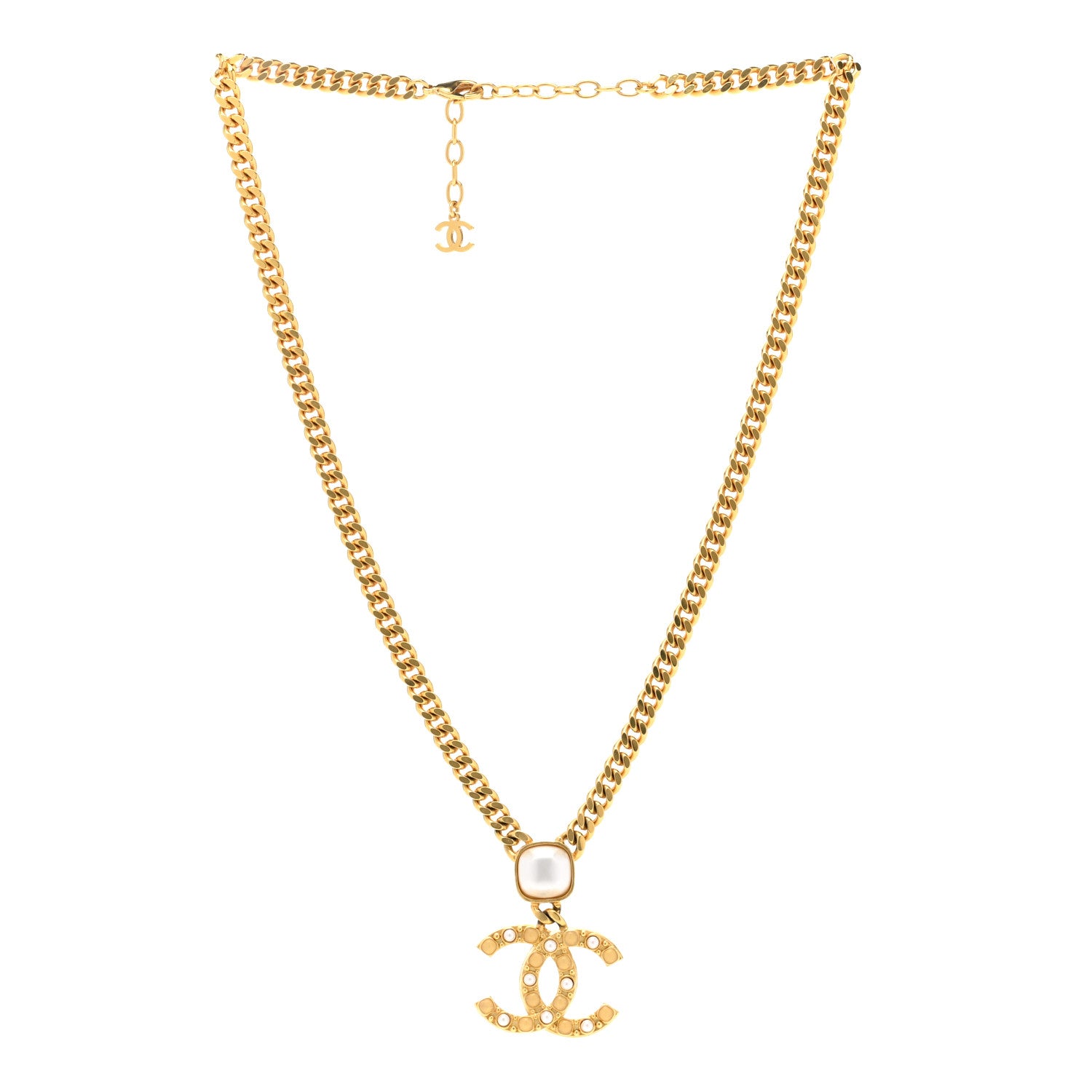 Chanel Metal Pearl CC Chain Pendant Necklace Gold 3 of 6