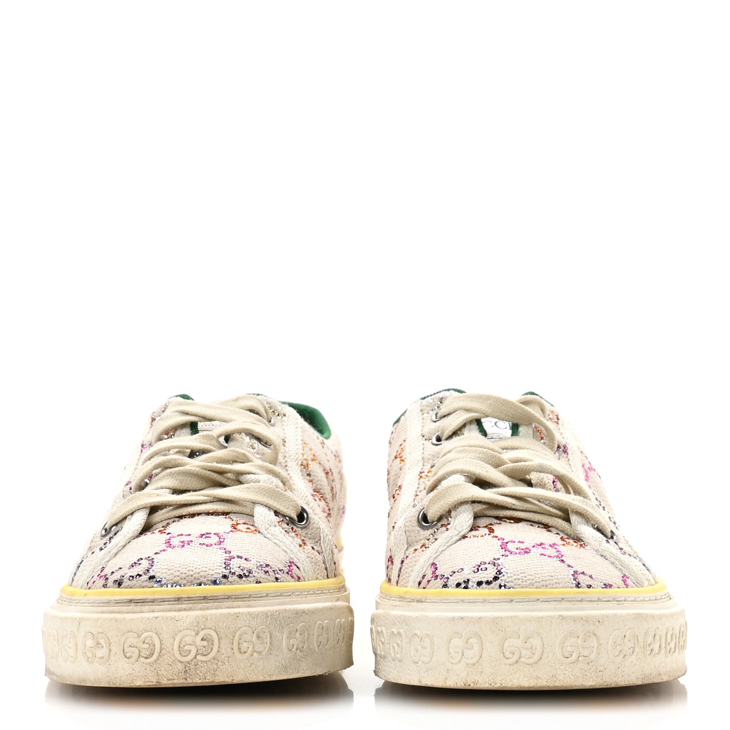 Gucci Canvas Lame Crystal GG Monogram Womens 1977 Tennis Sneakers 39 Gardenia Silver Mystic White 3 of 7