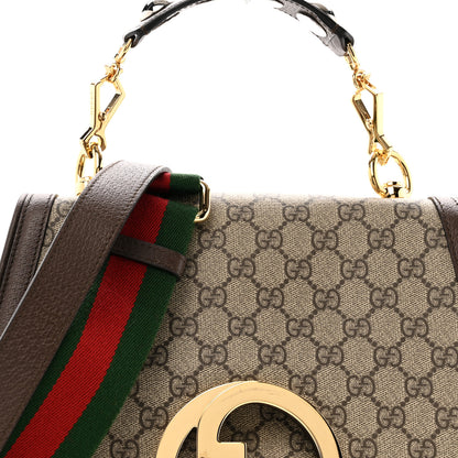 Gucci GG Supreme Monogram Textured Dollar Calfskin Web Medium Blondie Top Handle Shoulder Flap Bag Beige Ebony New Acero 8 of 13