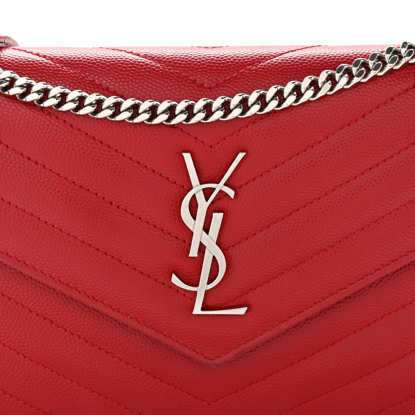 Grain De Poudre Matelasse Chevron Monogram Envelope Chain Wallet  New Red