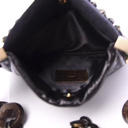 Lanvin Glazed Calfskin Felt Crystal Embellished Ketu Sac Chain Shoulder Bag Black 5 of 9