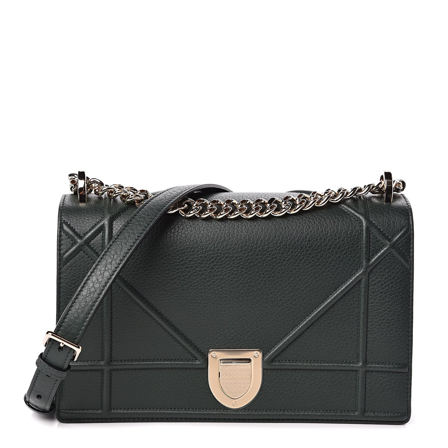 Grained Calfskin Medium Diorama Flap Bag Green