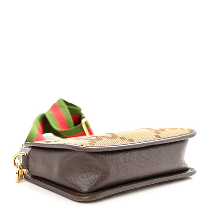 Gucci Monogram Jumbo GG Textured Dollar Calfskin Web Mini Crossbody Bag Camel Ebony New Acero 4 of 11