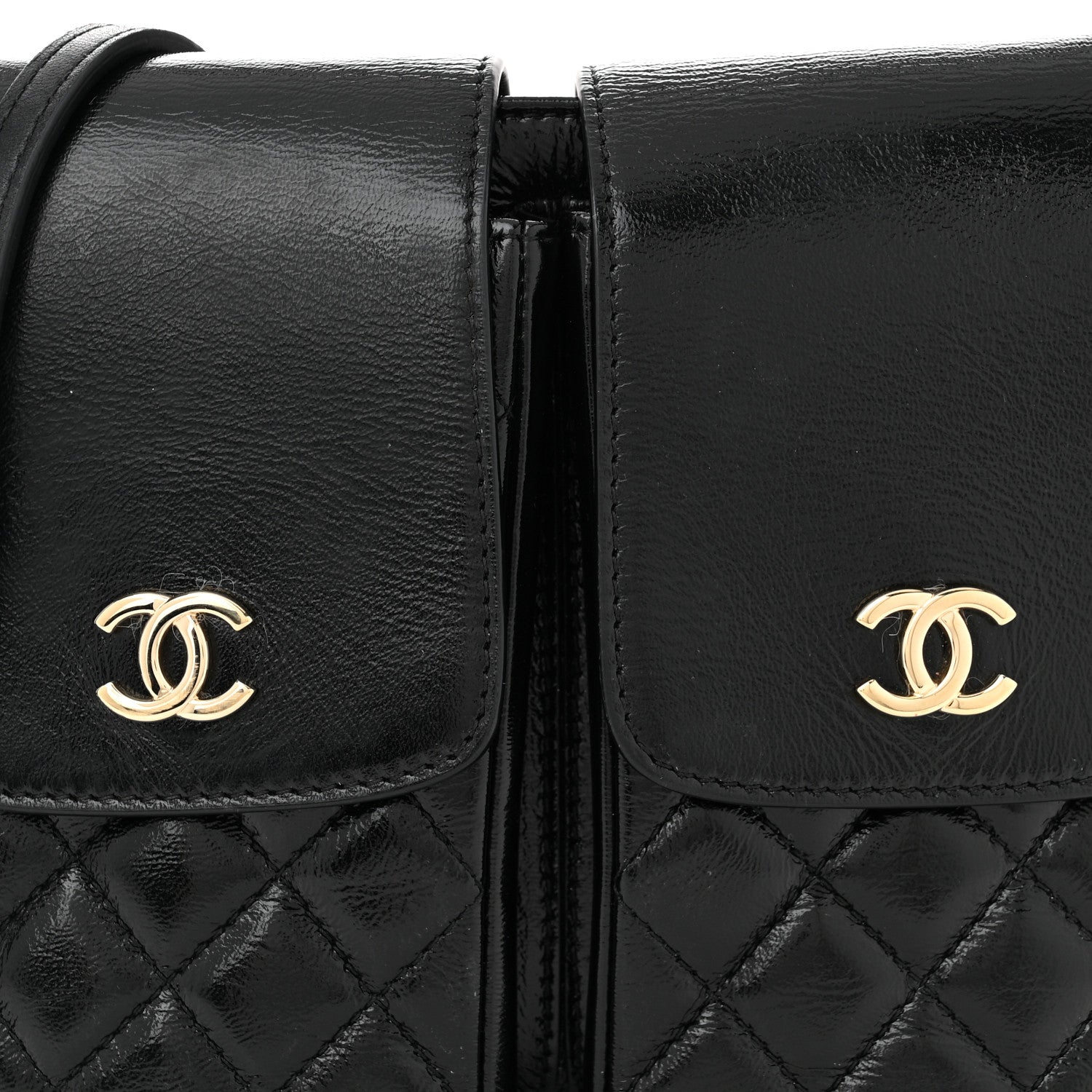 Chanel Glazed Calfskin Quilted Double Pocket Crossbody Flap Black 8 of 10