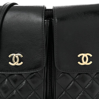 Chanel Glazed Calfskin Quilted Double Pocket Crossbody Flap Black 8 of 10