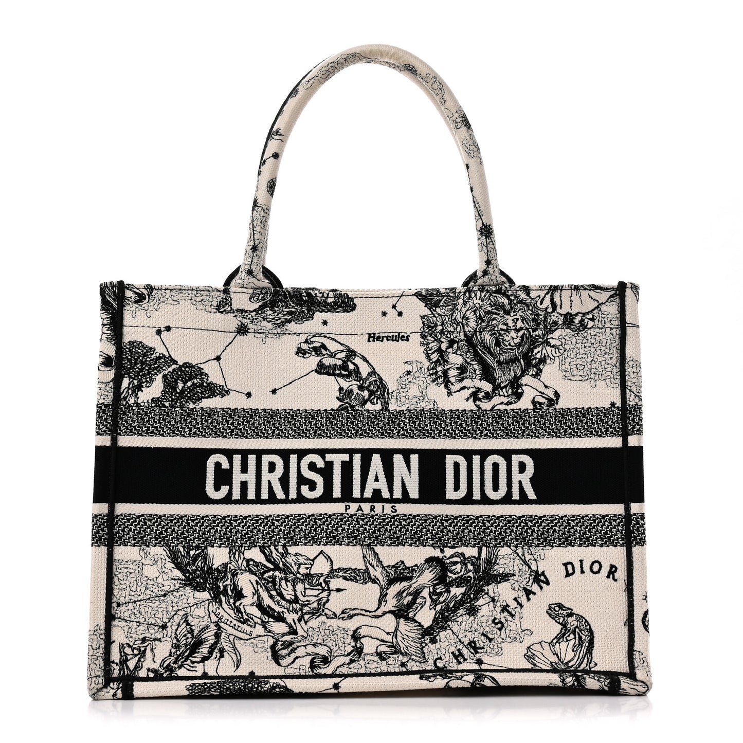 Canvas Zodiac Toile De Jouy Embroidered Medium Book Tote Latte