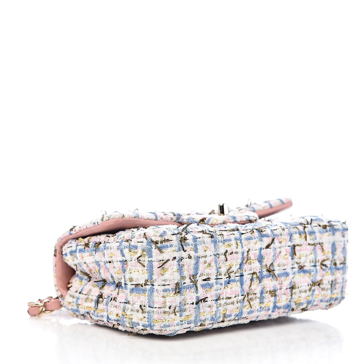 Tweed Quilted Mini Flap Blue Pink Gold
