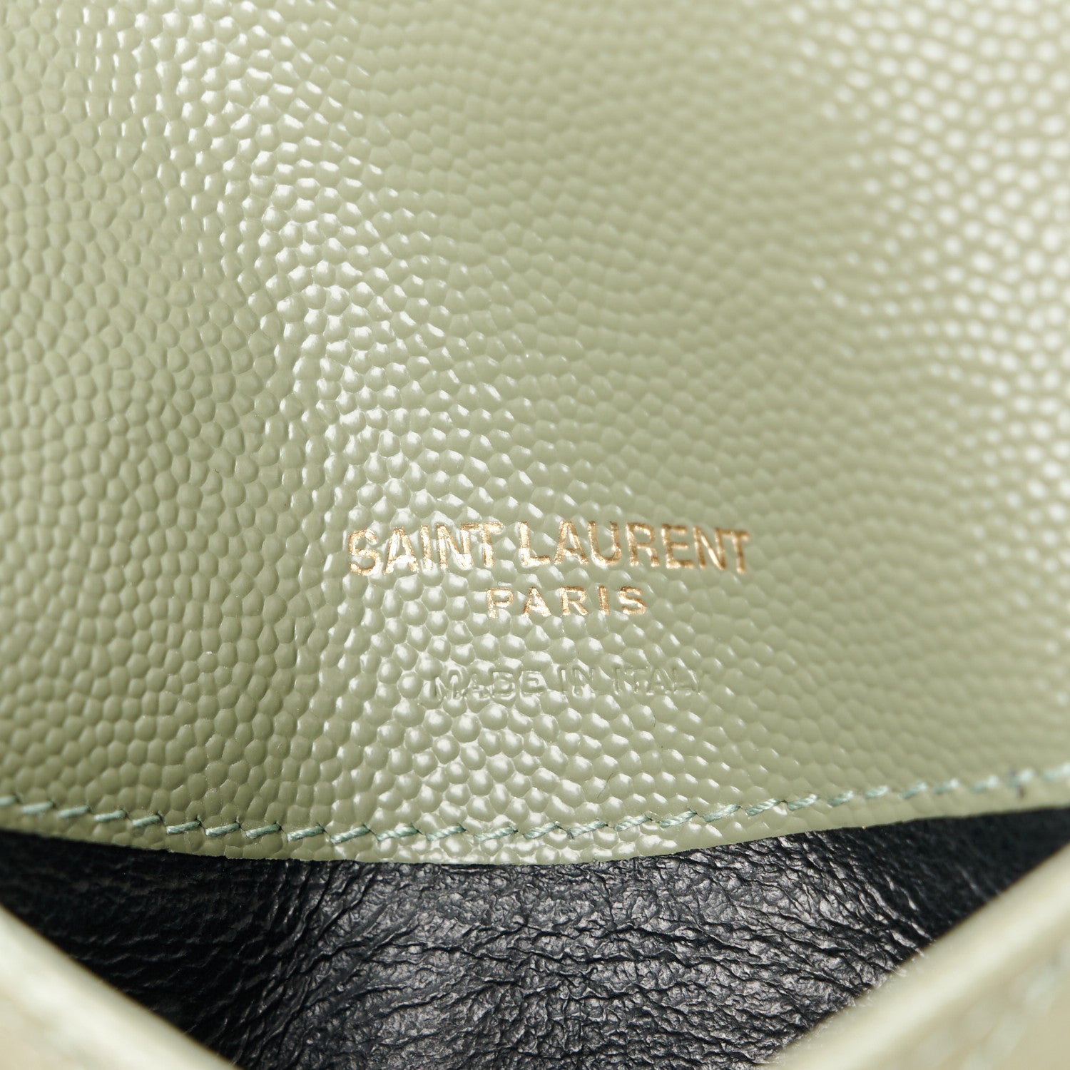 Saint Laurent Grain De Poudre Matelasse Chevron Monogram Compact Wallet Light Sage 6 of 7