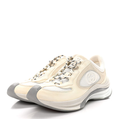 Gucci Technical Knit Fabric Suede Calfskin Womens Gucci Run Sneakers 37 Off White Grey 3 of 7