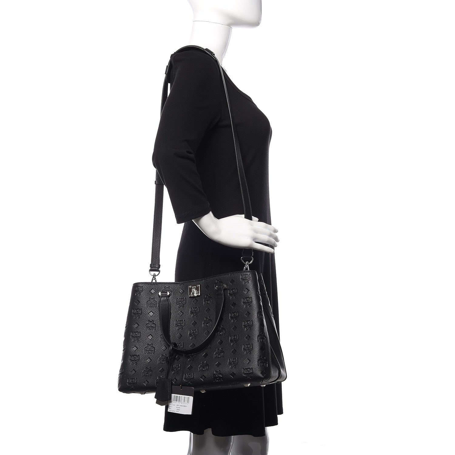 MCM Calfskin Ottomar Monogram Large Essential Tote Black 2 of 9
