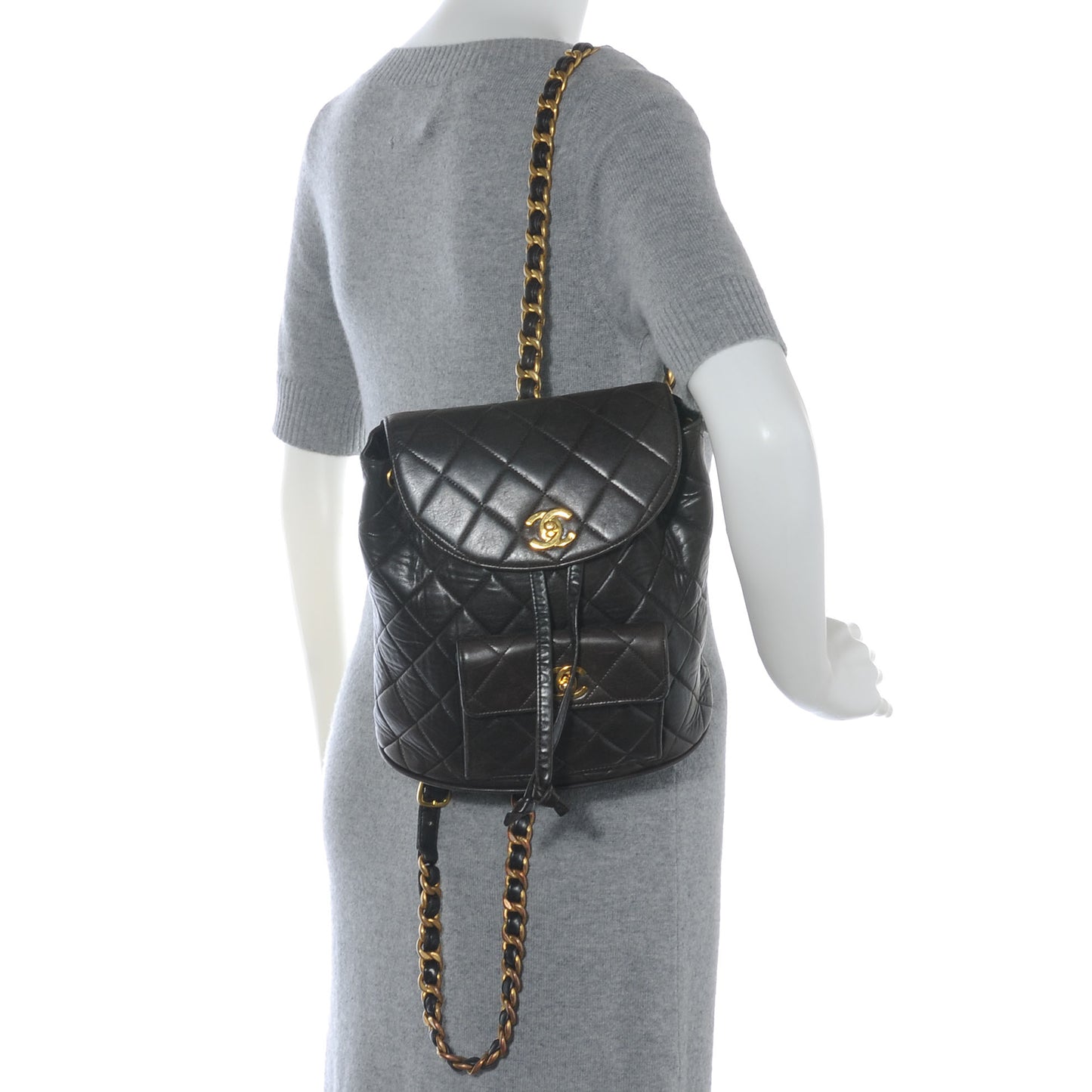 Lambskin Quilted Chain Backpack Dark Brown