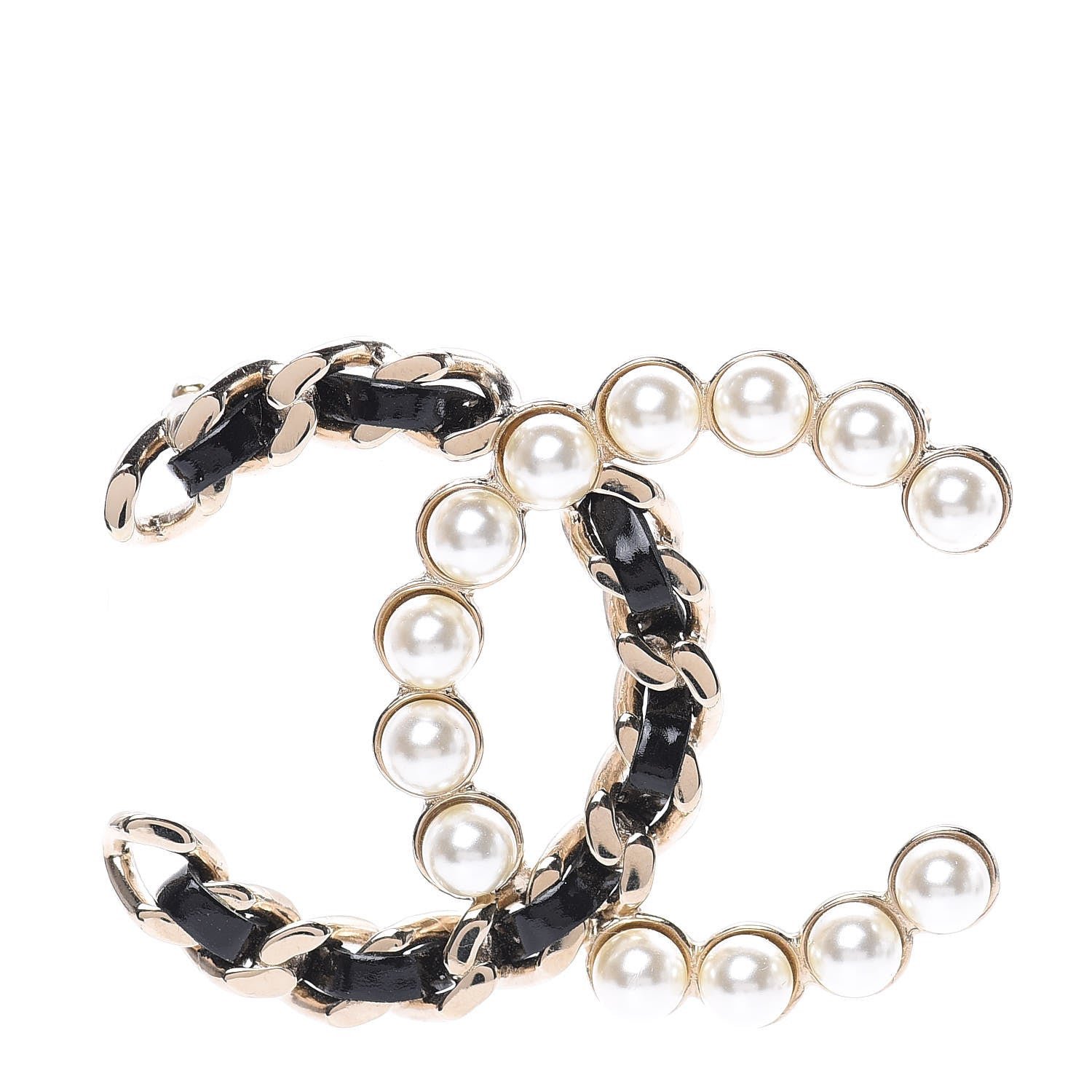 Chanel Lambskin Pearl CC Chain Brooch Black Gold 1 of 5