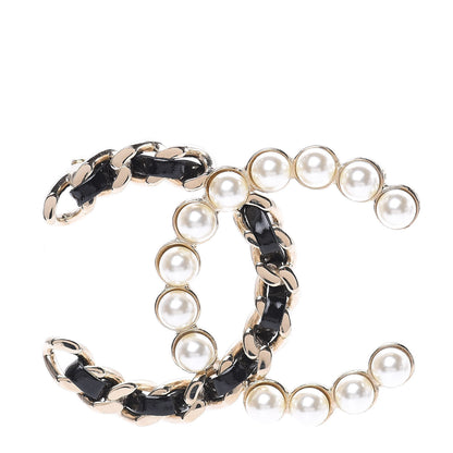 Chanel Lambskin Pearl CC Chain Brooch Black Gold 1 of 5