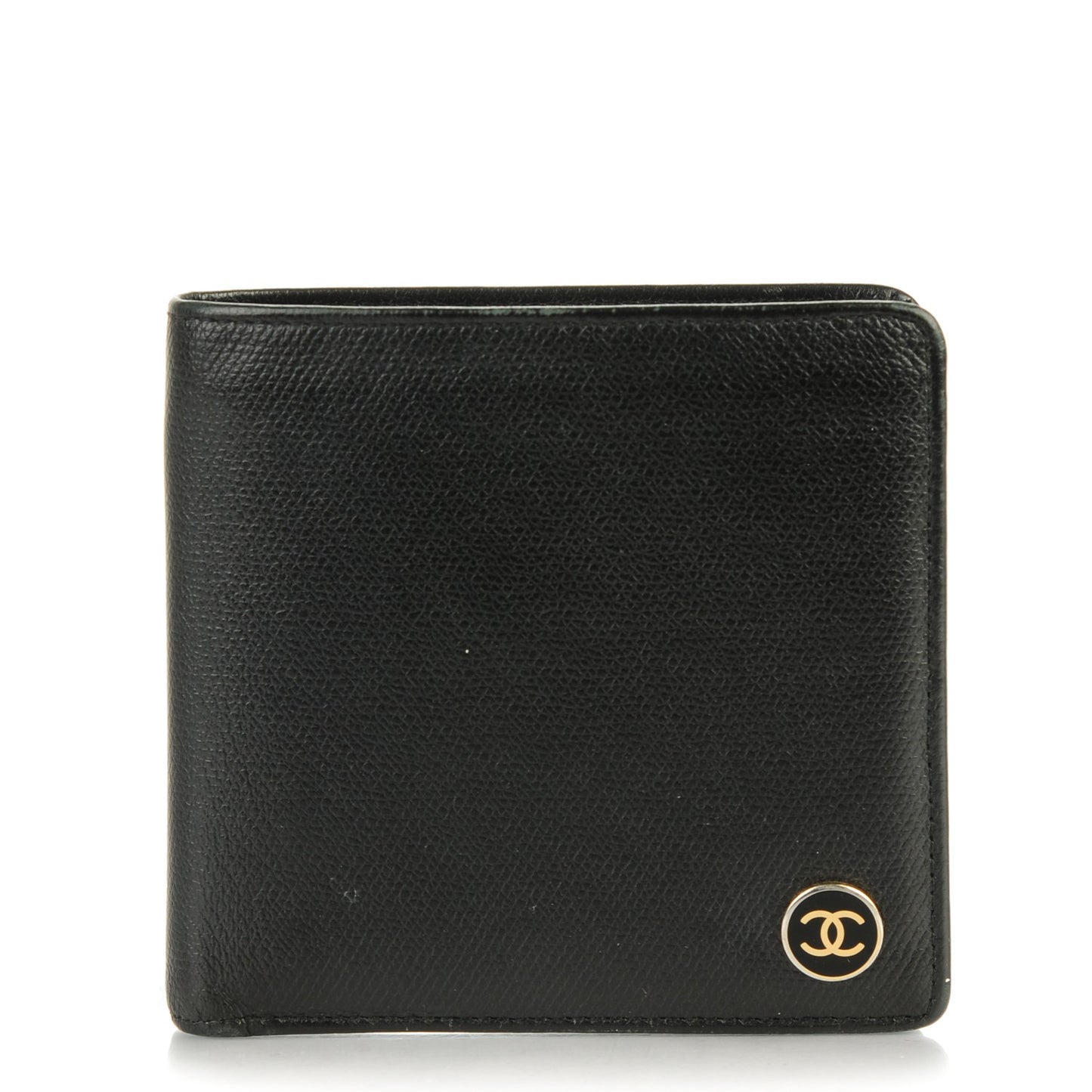 Grained Calfskin CC Button Bi-Fold Wallet Black