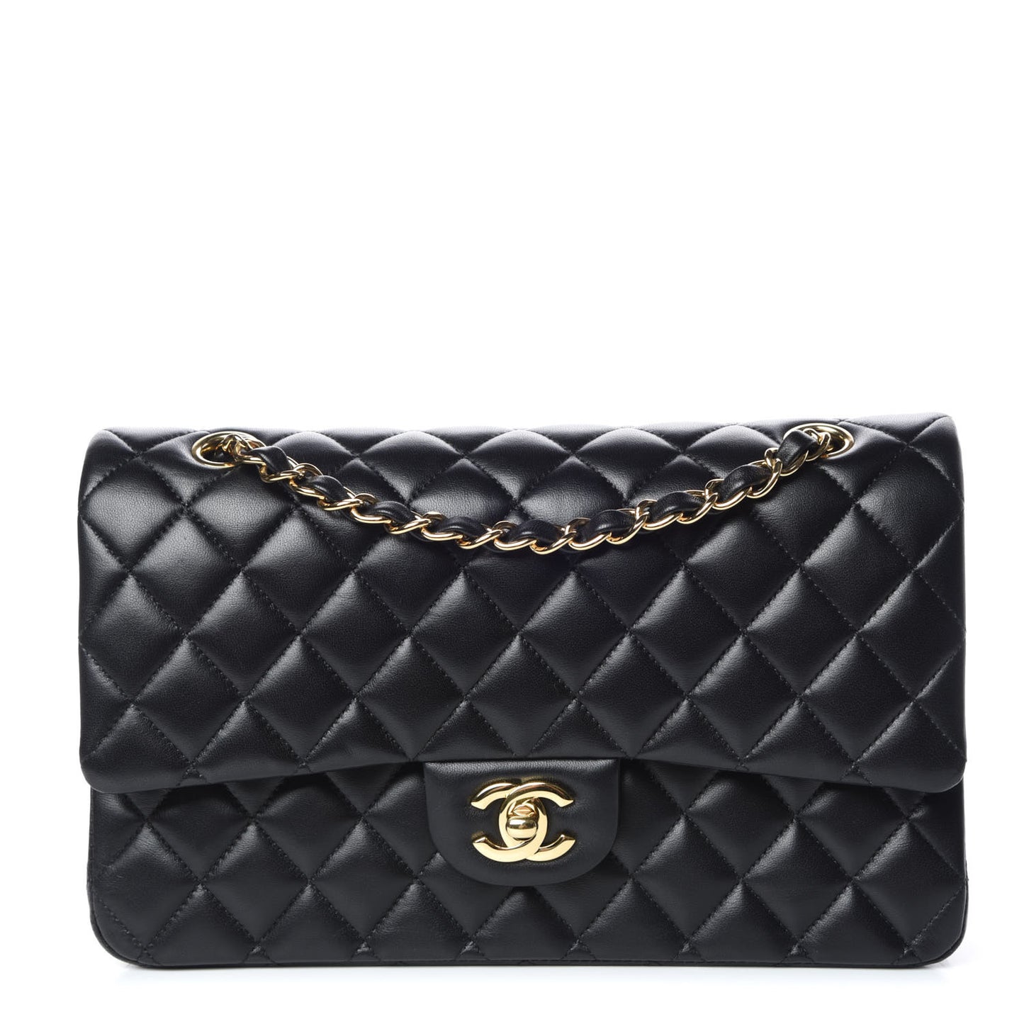 Lambskin Quilted Medium Double Flap Black