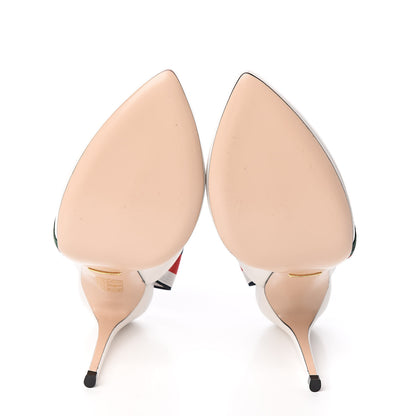 Gucci Malaga Kid Web Sylvie High Heel Slingback Pumps 37 White 5 of 13